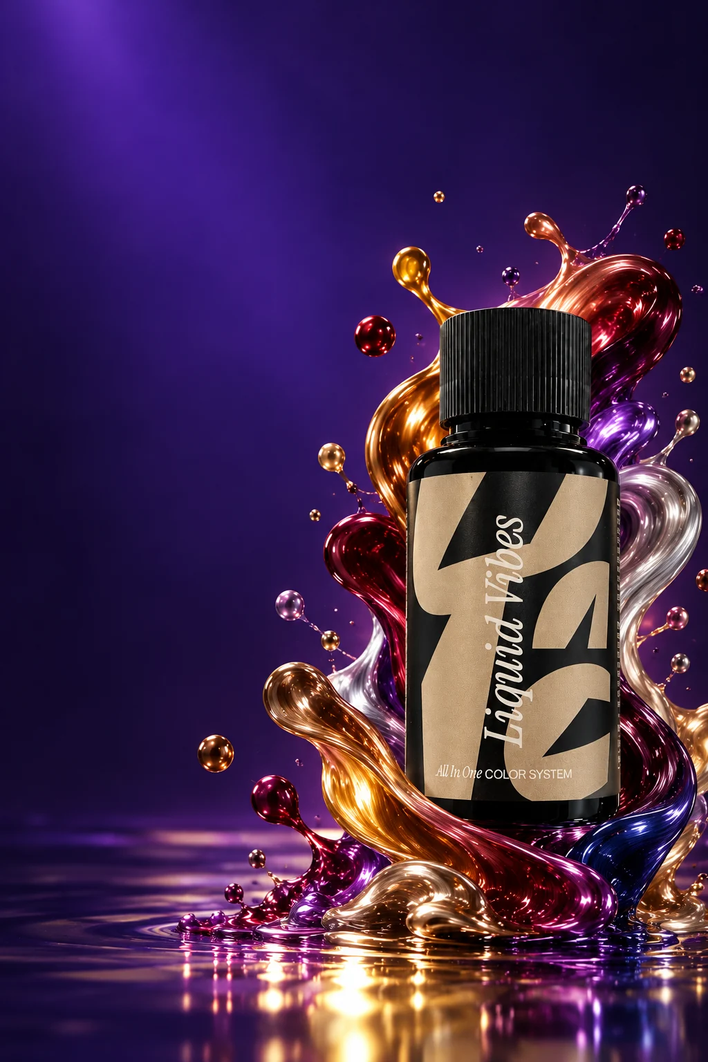 Liquid Vibes, il colore YAC: il flacone tra nastri di colore liquido in tante nuance